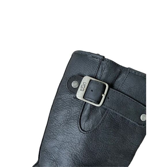 UGG Australia Women Sutter Black Leather Dual Buckle Moto Biker Boots size 6 - Picture 7 of 10